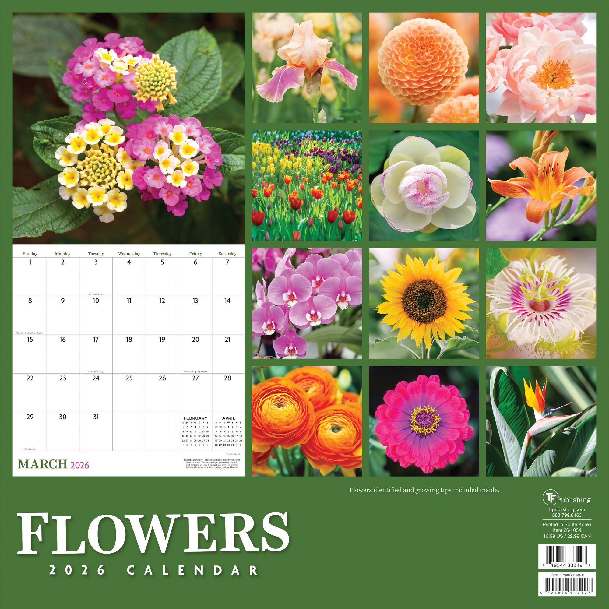 2026 Flowers Wall Calendar